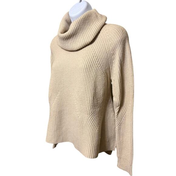 Alice + Olivia Base Wool Cashmere Chunky Knit Cowl Neck Sweater XS Beige Ribbed - Picture 2 of 8